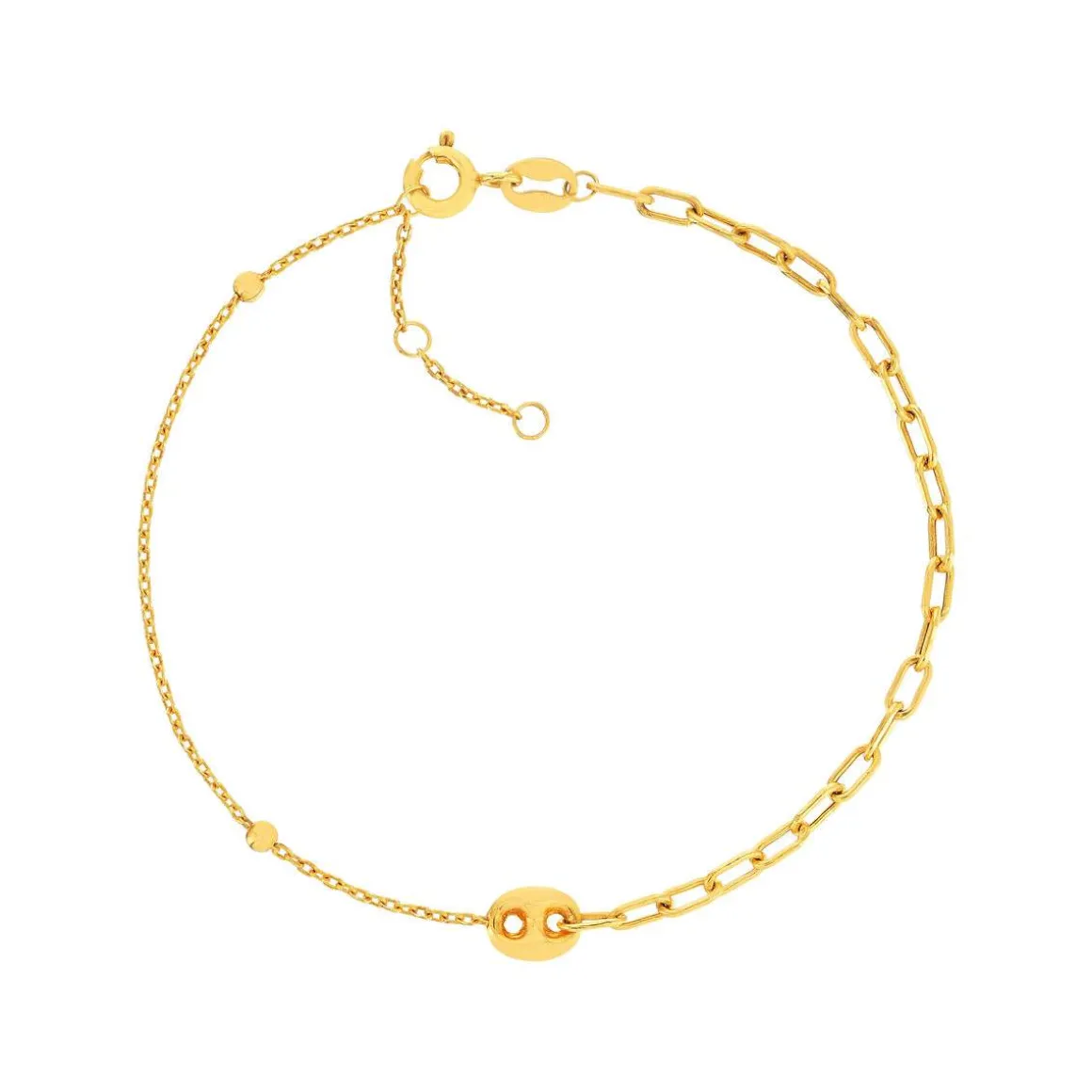 Bracelet or 375 jaune, motif grain de café 18cm