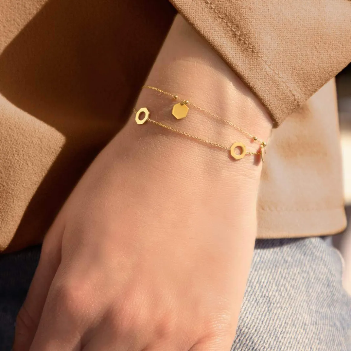 Bracelet or 375 jaune motif nids d'abeilles 18cm