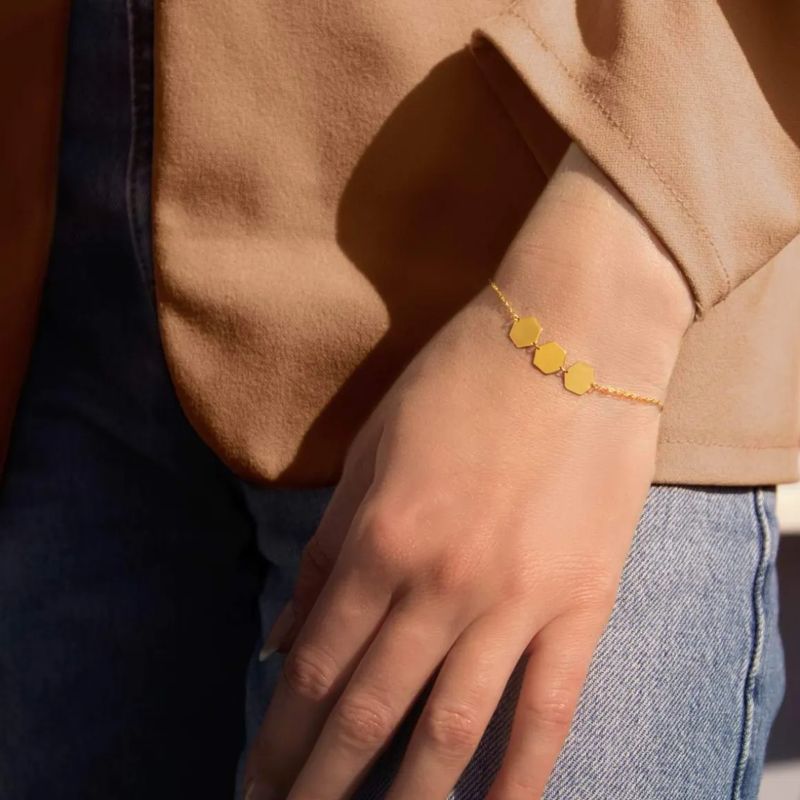 Bracelet or 375 jaune motif nids d'abeilles 19cm