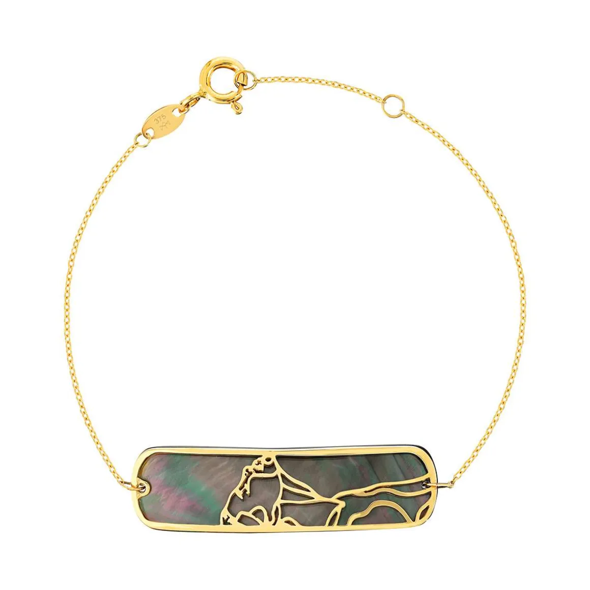Bracelet or jaune 375 nacre 18 cm motif silhouette