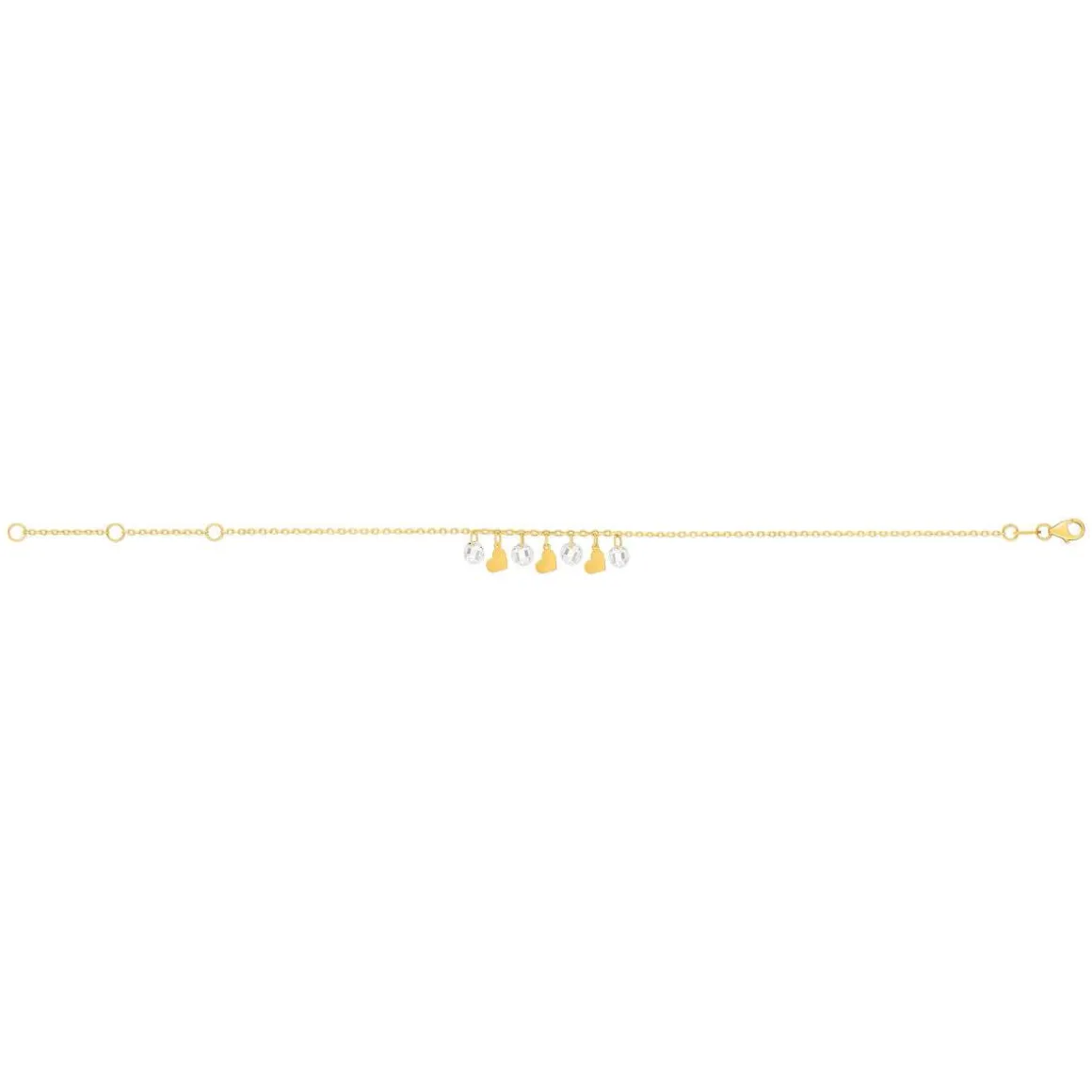 Bracelet or 375 jaune pampilles coeurs et zirconias 20.5cm