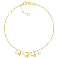 Bracelet or 375 jaune pampilles coeurs et zirconias 20.5cm