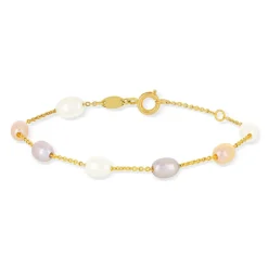 Bracelet or 375 jaune perles de culture de Chine multicolores 18 cm