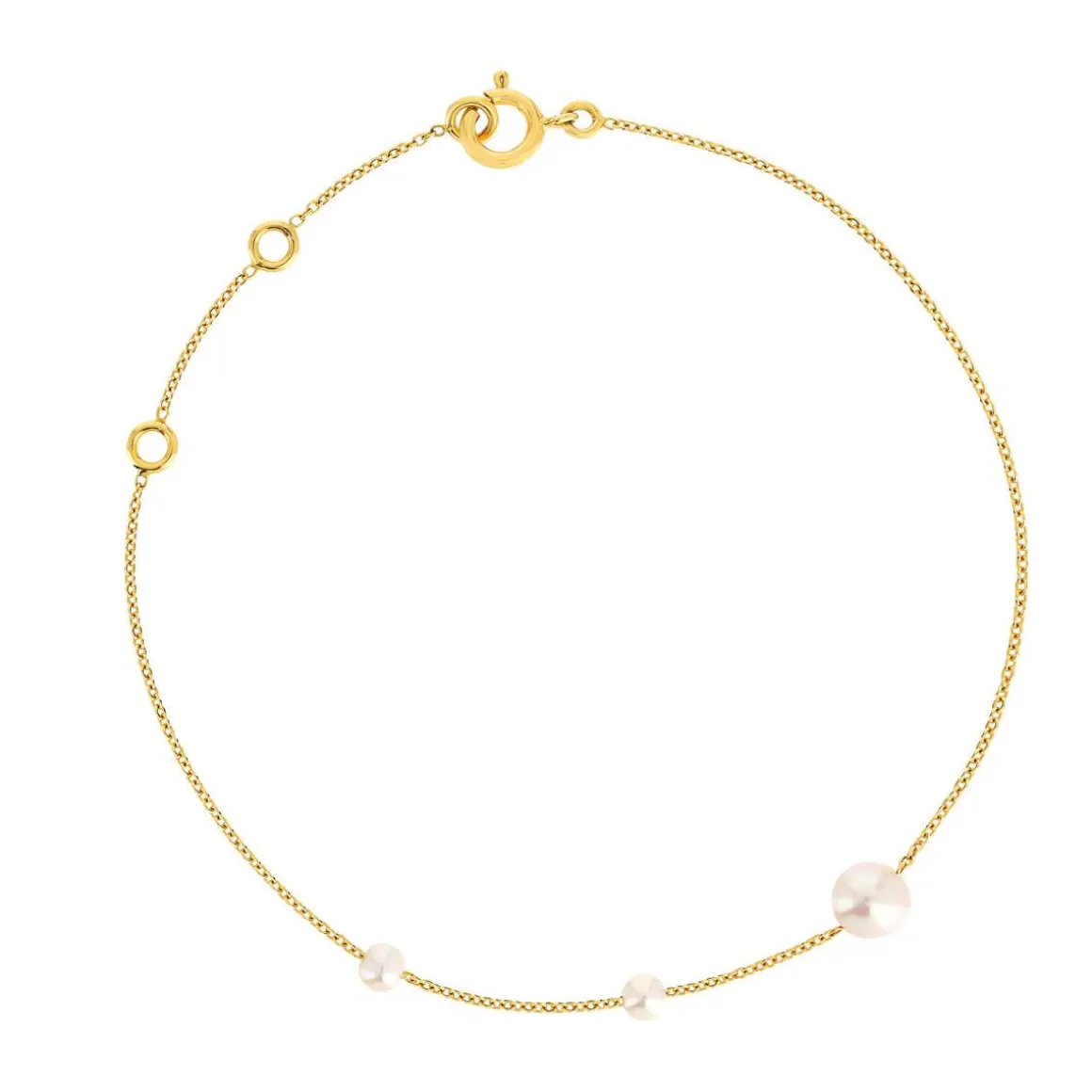 Bracelet or jaune 375, 3 perles de culture de Chine. Longueur 18 cm.