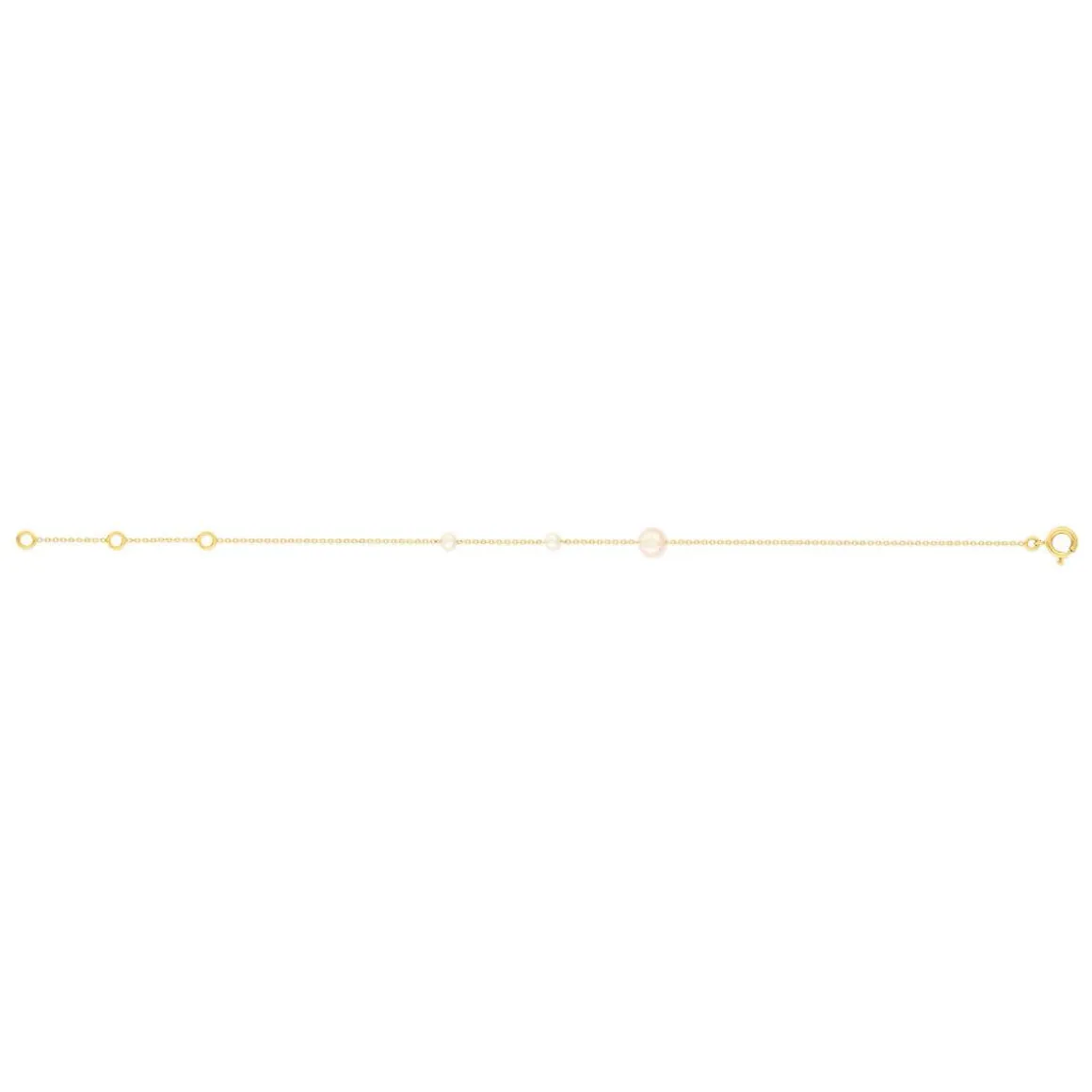 Bracelet or jaune 375, 3 perles de culture de Chine. Longueur 18 cm.
