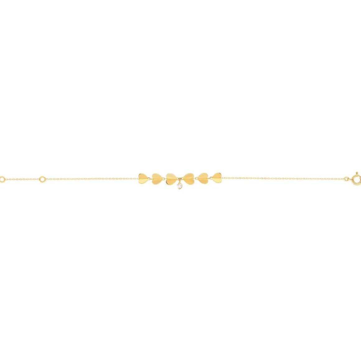 Bracelet or jaune 750 zirconia 18 cm, motif coeur