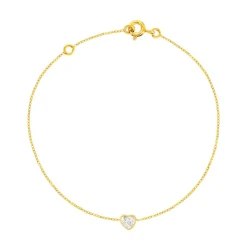 Bracelet or 375 jaune zirconia, motif coeur 18 cm.