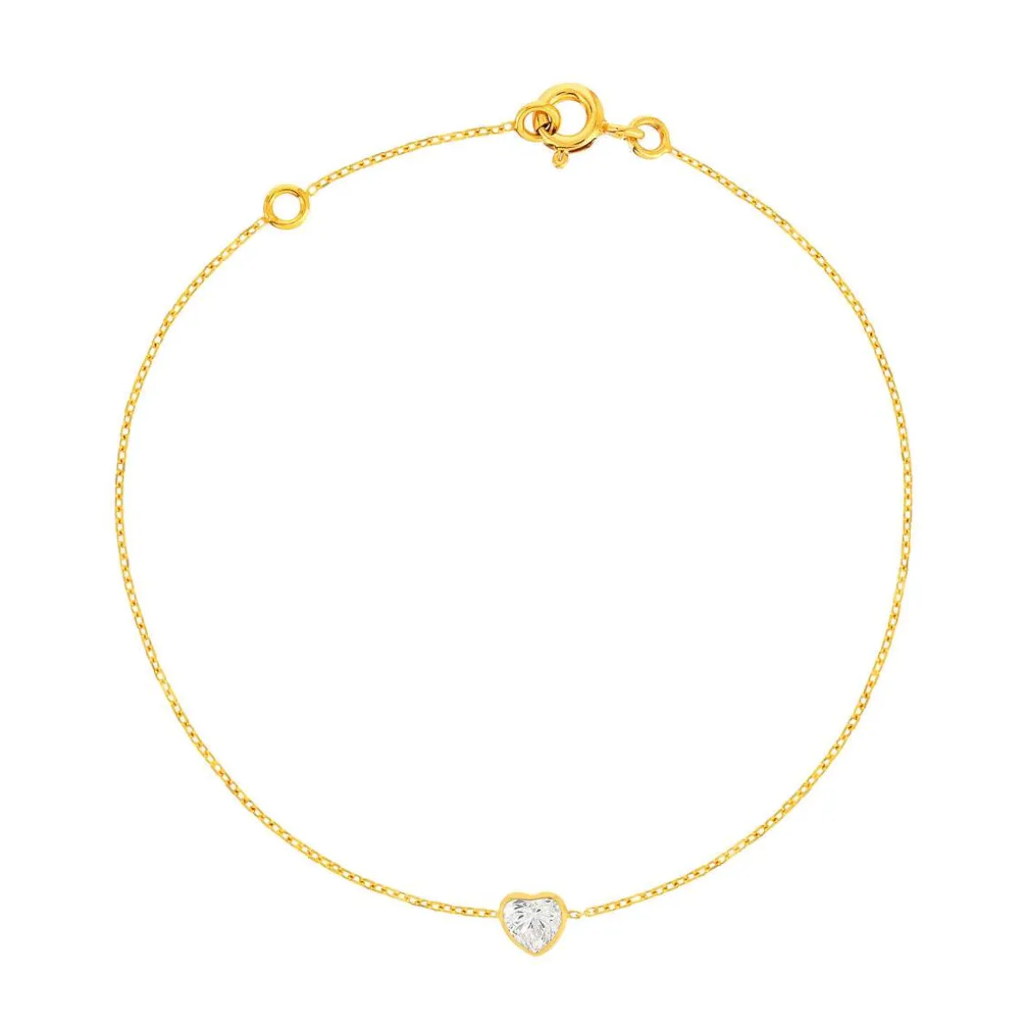 Bracelet or 375 jaune zirconia, motif coeur 18 cm.