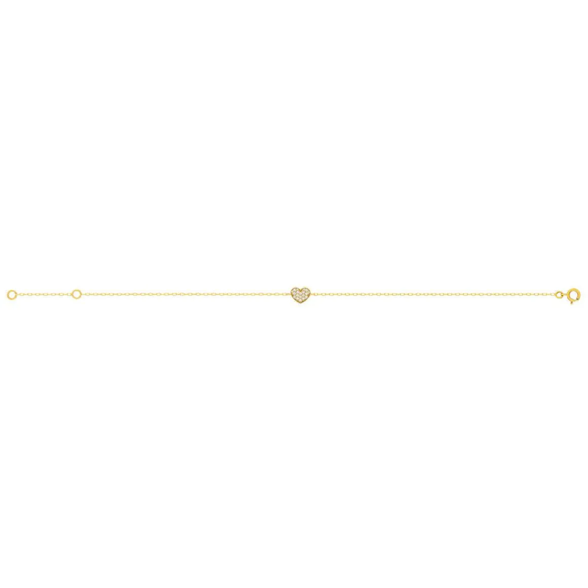 Bracelet or 375 jaune zirconias blancs 18,5 cm coeur