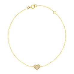 Bracelet or 375 jaune zirconias blancs 18,5 cm coeur
