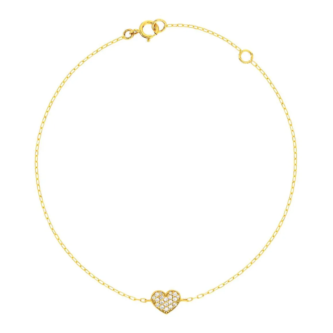 Bracelet or 375 jaune zirconias blancs 18,5 cm coeur