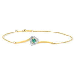 Bracelet or 375 2tons coeur émeraude et diamants 18cm