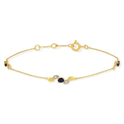 Bracelet or 375 2 tons saphirs et diamants 19 cm