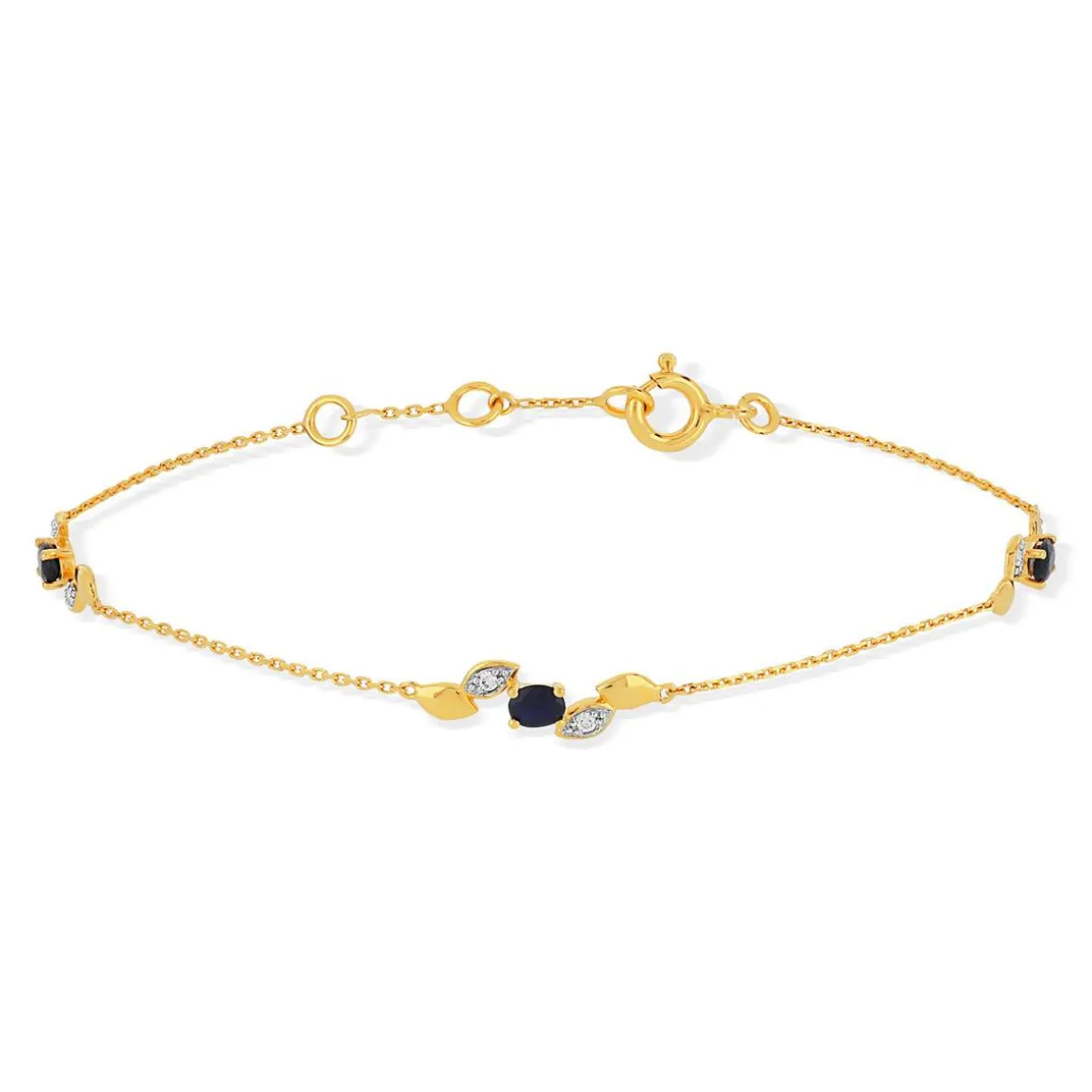 Bracelet or 375 2 tons saphirs et diamants 19 cm