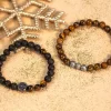Bracelet perles argentées oeil de tigre 21 cm