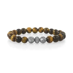 Bracelet perles argentées oeil de tigre 21 cm