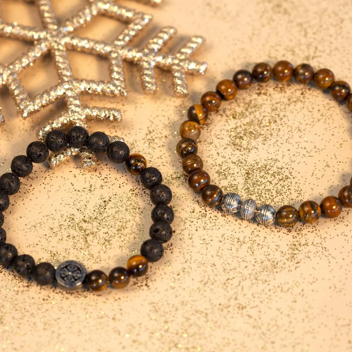 Bracelet pierres de lave et oeil de tigre 19 cm