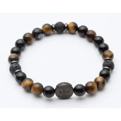 Bracelet pierres de lave onyx et oeil de tigre 19 cm