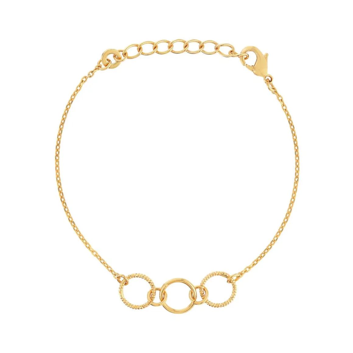 Bracelet plaqué or 3 anneaux 18 cm