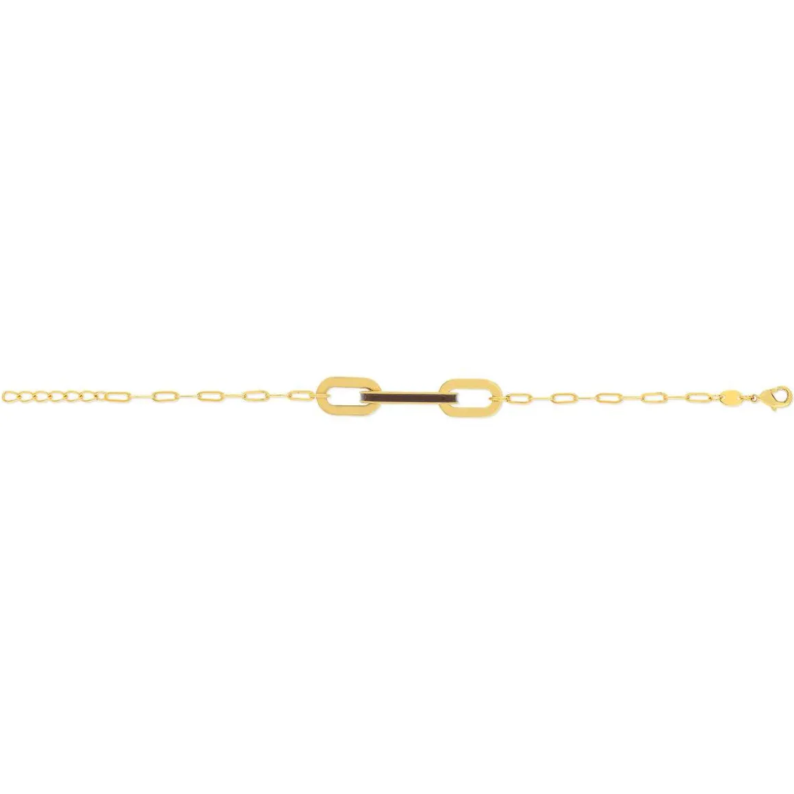 Bracelet plaqué or anneaux laque marron 16cm.