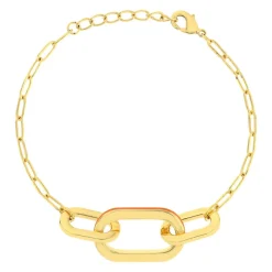 Bracelet plaqué or anneaux laque orange 18cm
