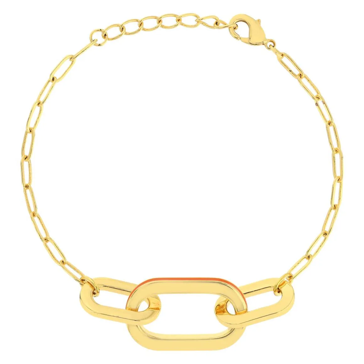 Bracelet plaqué or anneaux laque orange 18cm