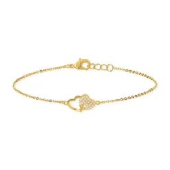 Bracelet plaqué or coeurs entrelacés zirconias 18 cm