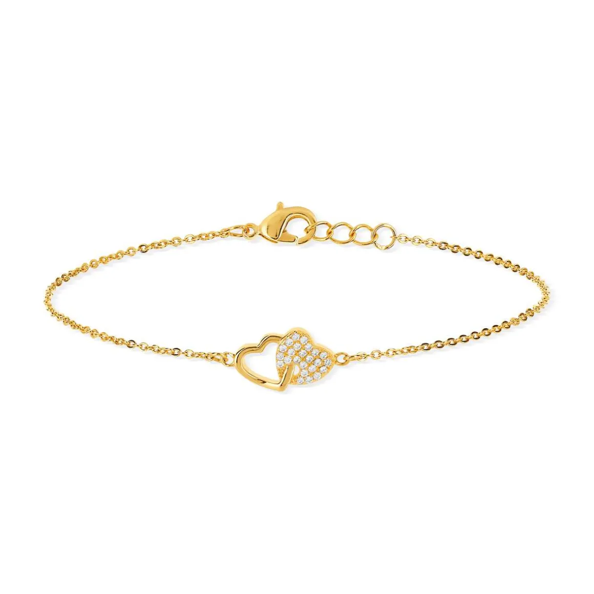 Bracelet plaqué or coeurs entrelacés zirconias 18 cm