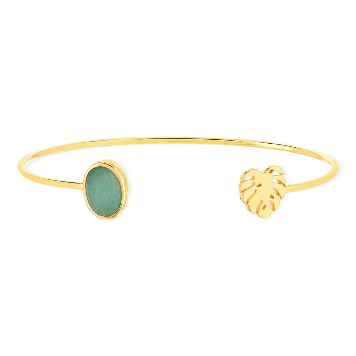 Bracelet plaqué or jaune aventurine, motif feuille. Diamètre 58 mm.