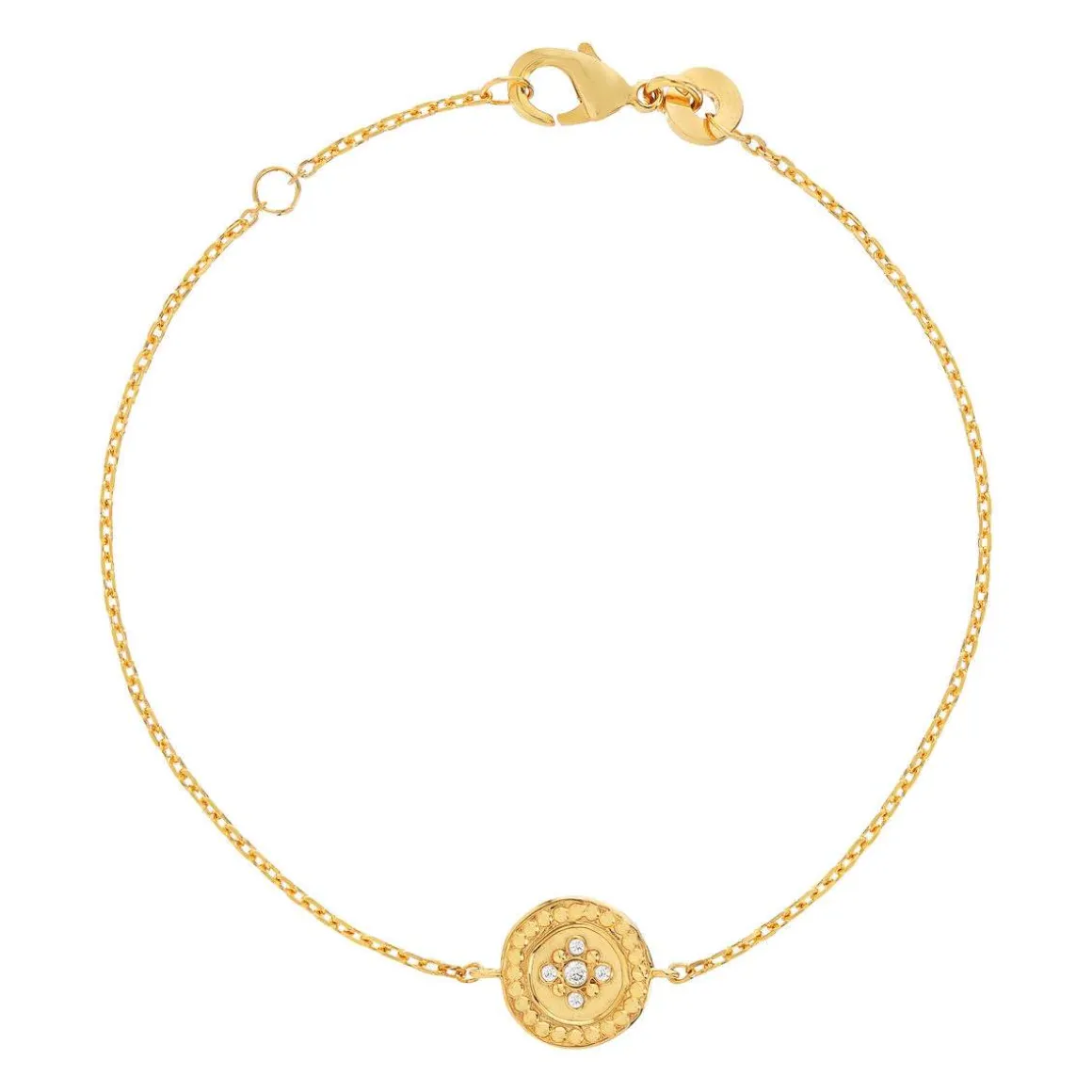 Bracelet plaqué or jaune médaillon perlé zirconias 18 cm