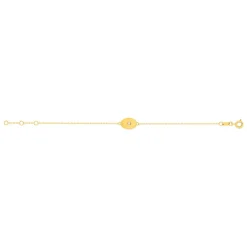 Bracelet plaqué or jaune médaille perlée ovale zirconia 18 cm