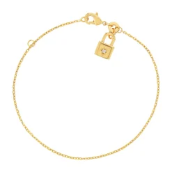 Bracelet plaqué or jaune motif cadenas, zirconia 18 cm