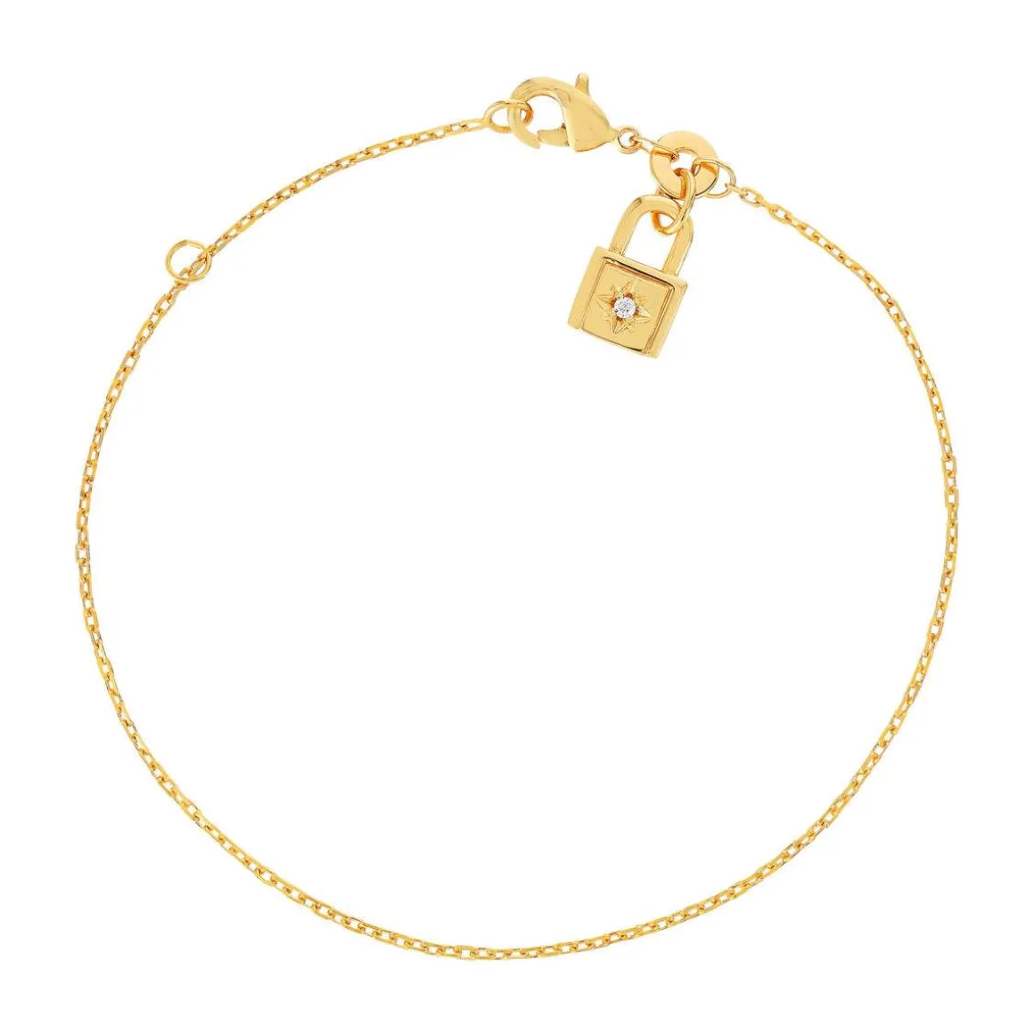 Bracelet plaqué or jaune motif cadenas, zirconia 18 cm