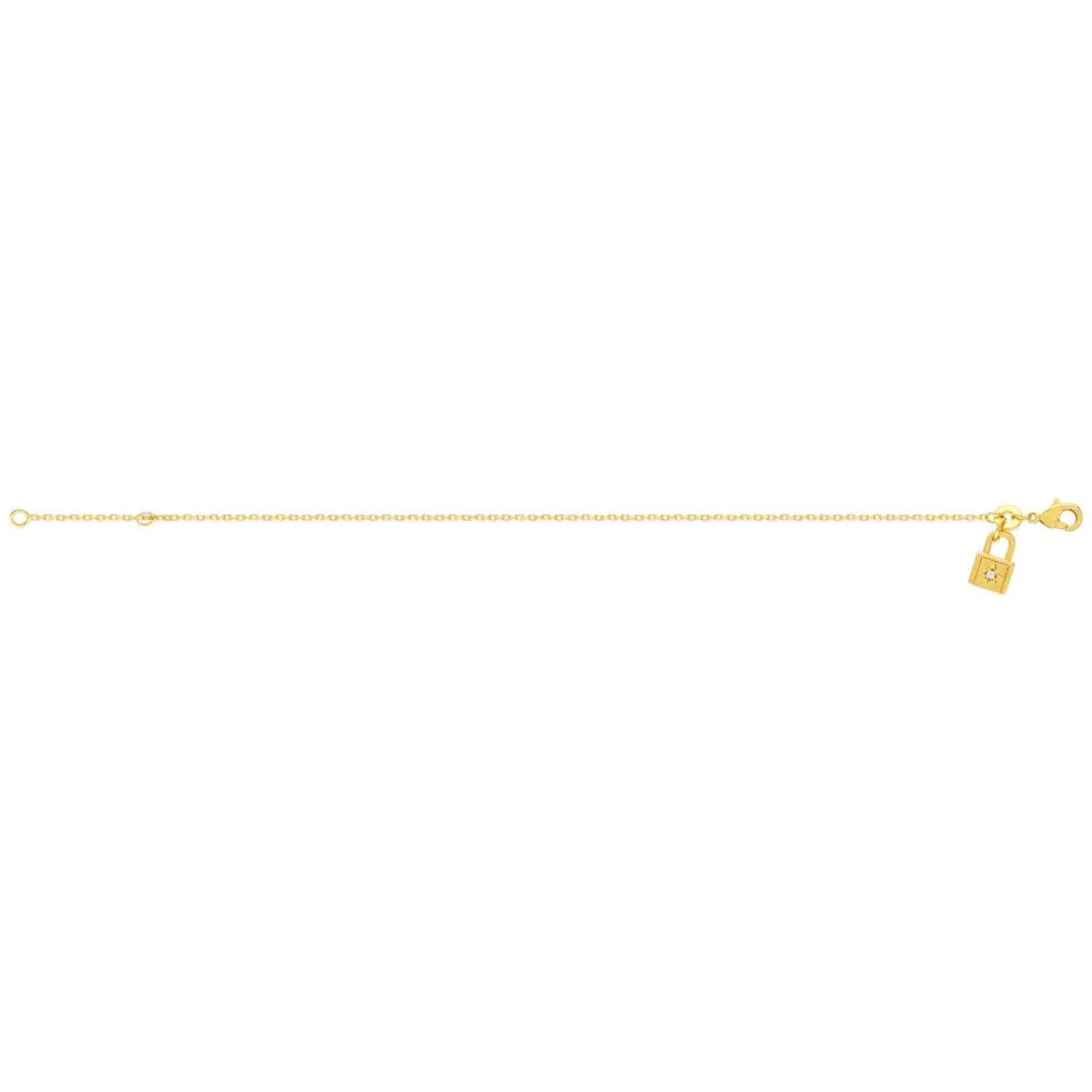 Bracelet plaqué or jaune motif cadenas, zirconia 18 cm