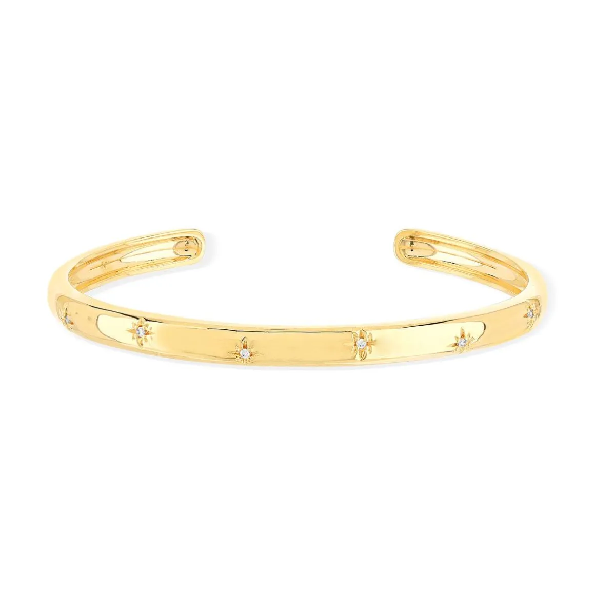 Bracelet plaqué or jaune, motif étoile zirconias. Diamètre 58 mm.