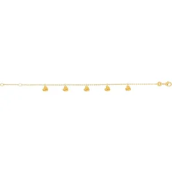 Bracelet plaqué or jaune pampilles coeurs martelé 18 cm