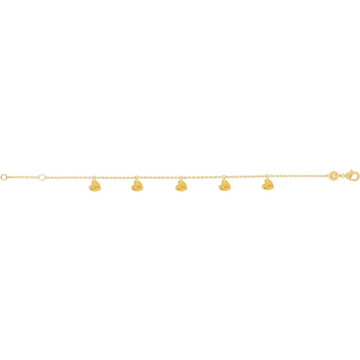 Bracelet plaqué or jaune pampilles coeurs martelé 18 cm