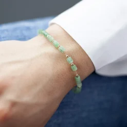 Bracelet plaqué or jaune quartzites verts 16 à 19.5 cm