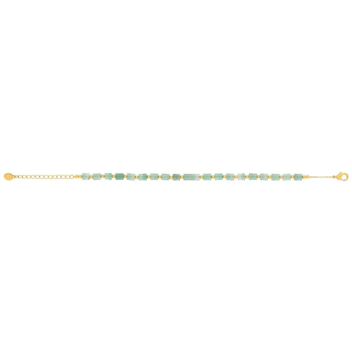 Bracelet plaqué or jaune quartzites verts 16 à 19.5 cm
