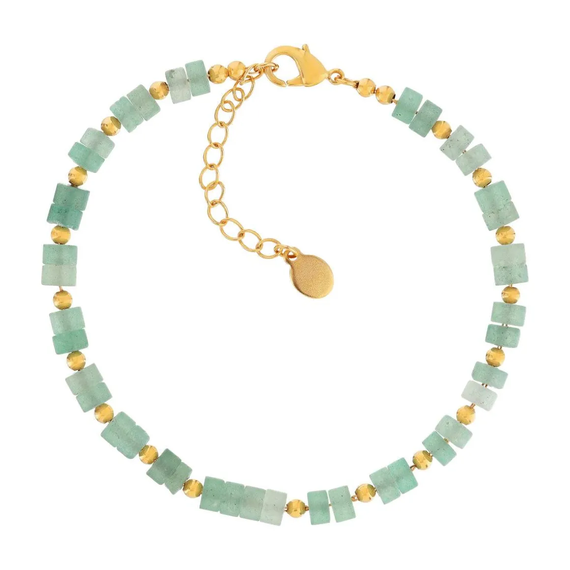 Bracelet plaqué or jaune quartzites verts 16 à 19.5 cm