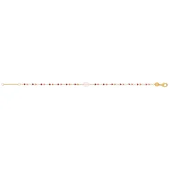Bracelet plaqué or jaune quartz rose perles rocaille 18 cm