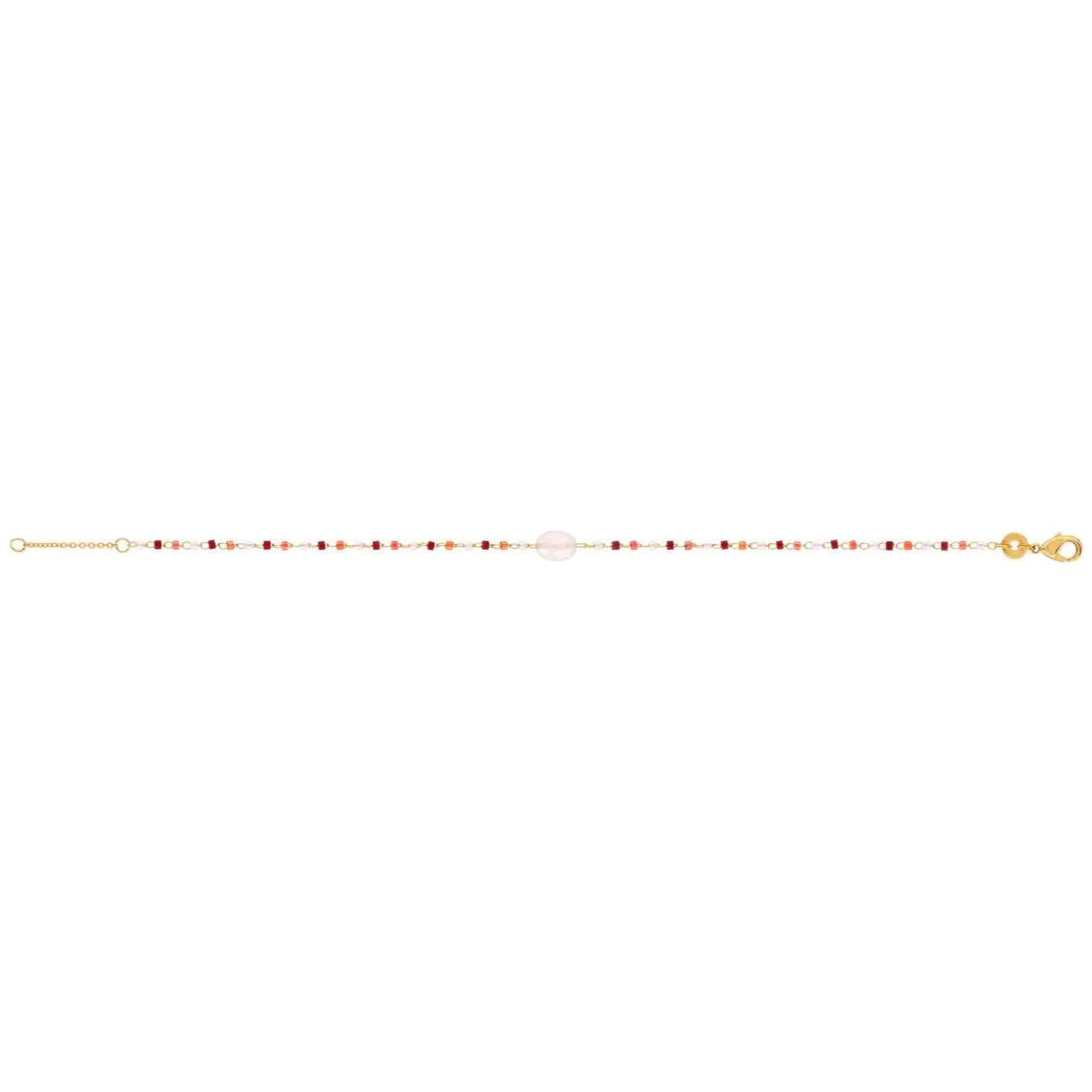 Bracelet plaqué or jaune quartz rose perles rocaille 18 cm