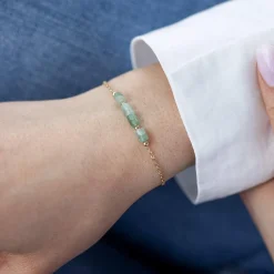 Bracelet plaqué or jaune quartzites verts 16 à 18 cm