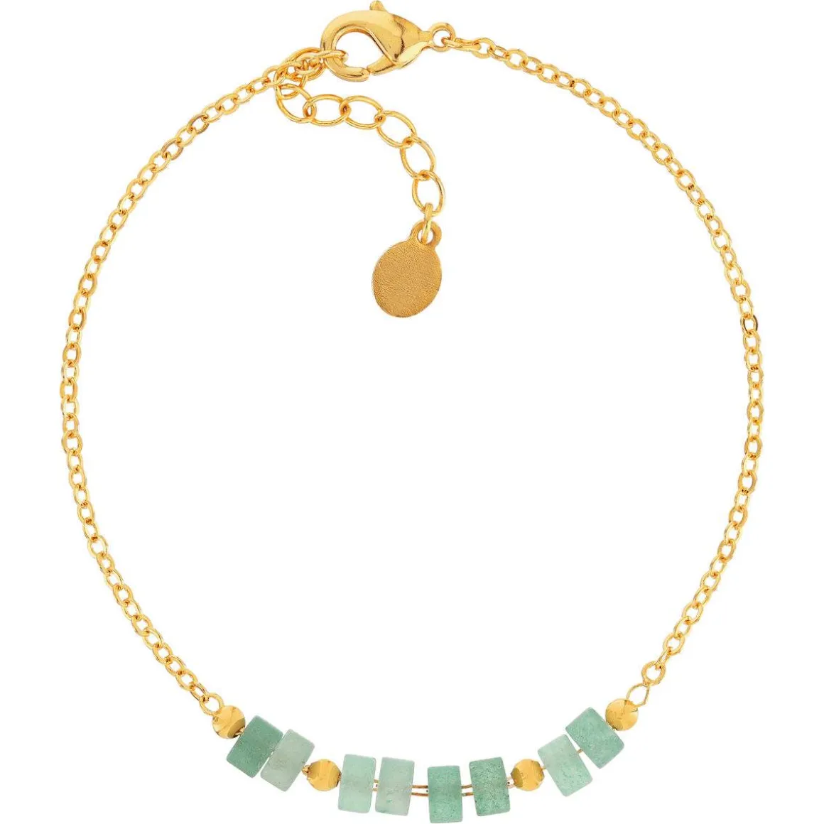 Bracelet plaqué or jaune quartzites verts 16 à 18 cm