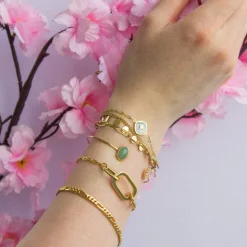 Bracelet plaqué or maille cheval alternée triple 19 cm