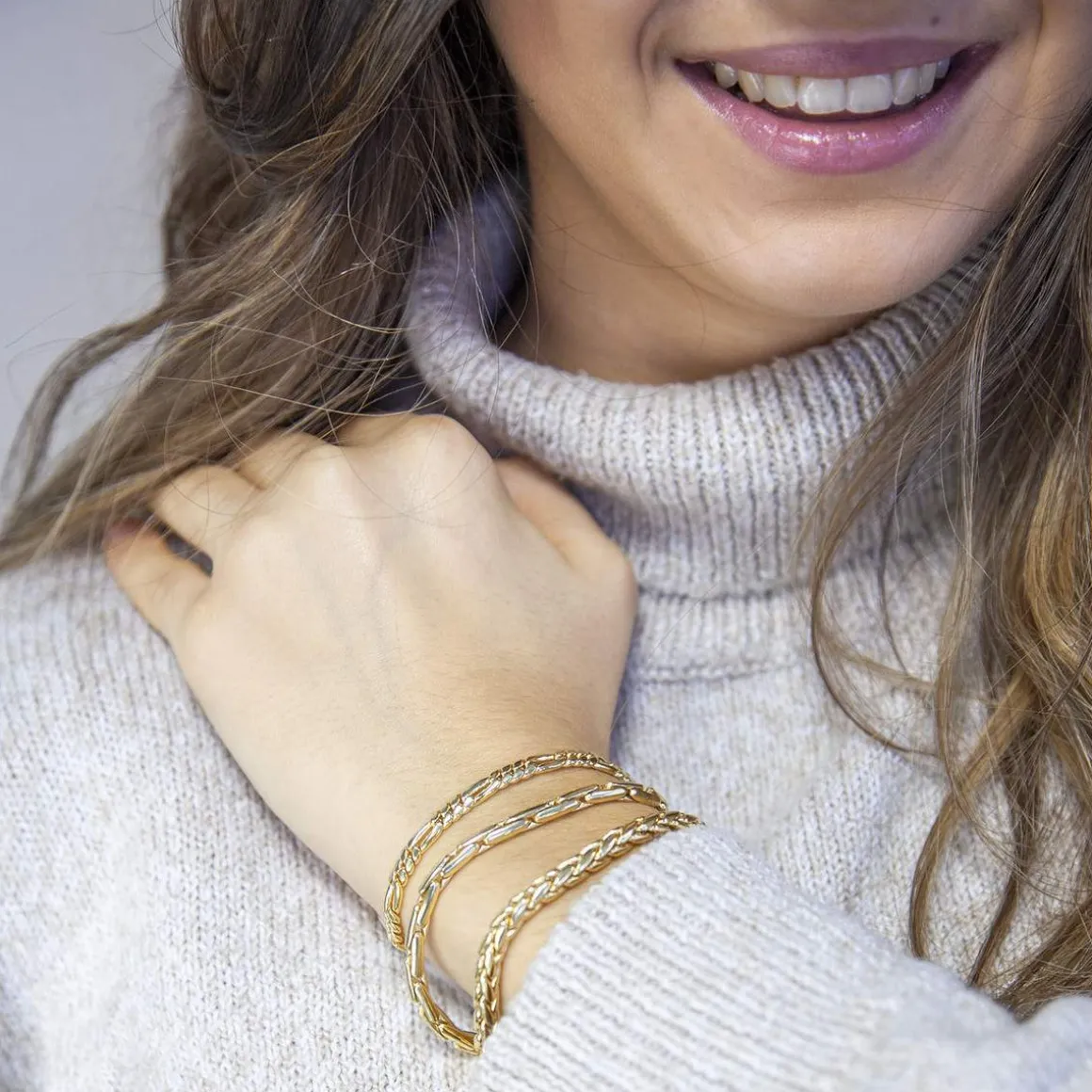 Bracelet plaqué or maille palmier 19 cm.