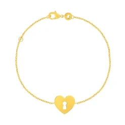 Bracelet plaqué or motif coeur et serrure 18 cm