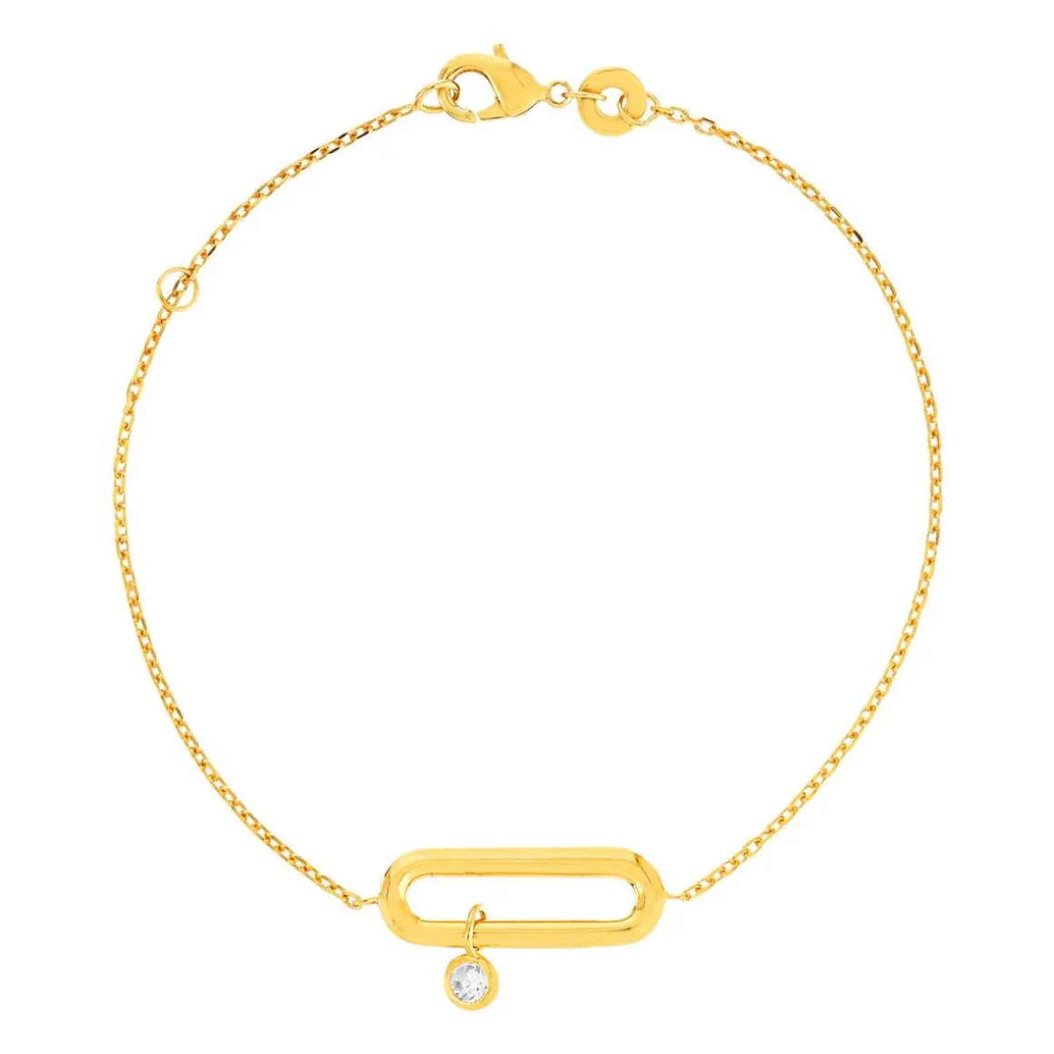 Bracelet plaqué or motif ovale zirconia 18 cm
