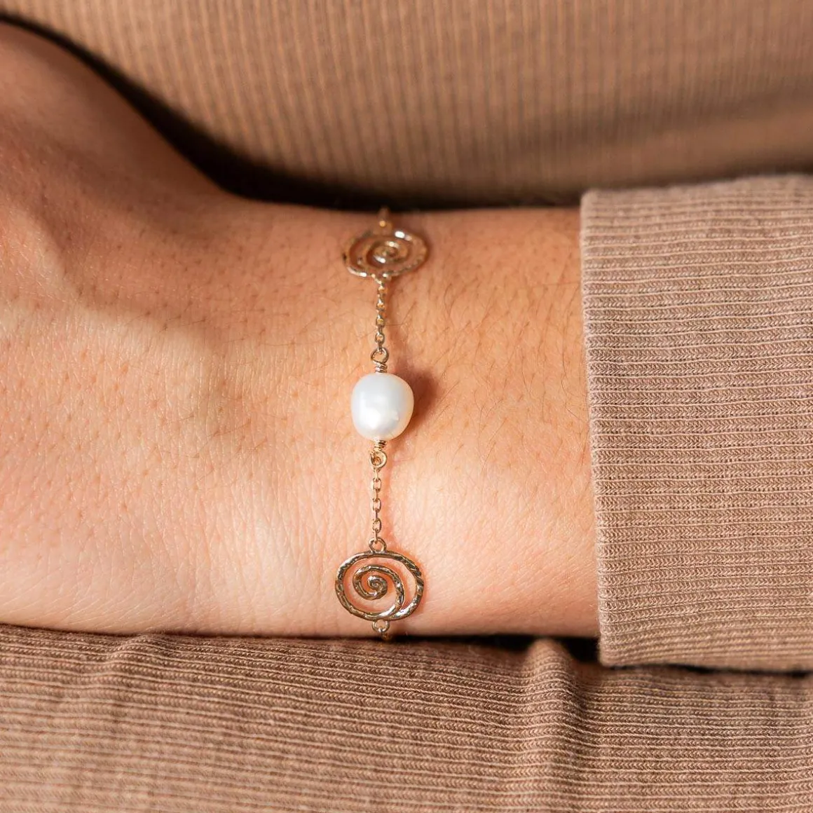Bracelet plaqué or perle imitation 18 cm