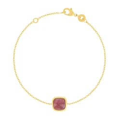 Bracelet plaqué or pierre synthétique rouge 18 cm